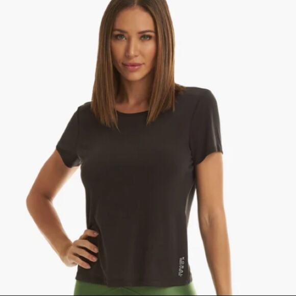 NWT Koral Isla Cupro Short Sleeve Top Sz Small in Black - Picture 1 of 11